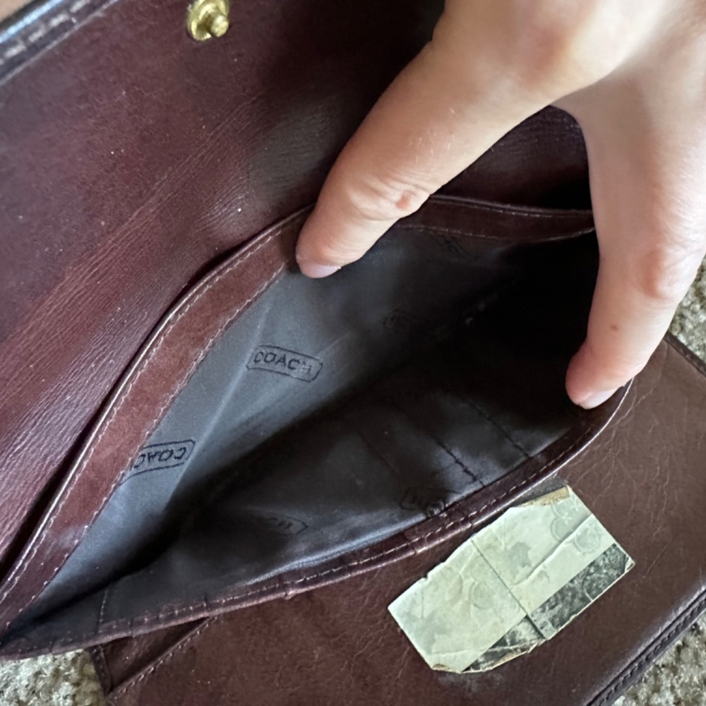 Coach Dark Brown Vintage Genuine Leather Snap-On Credit Card Bifold Long Wallet - Picture 8 of 12